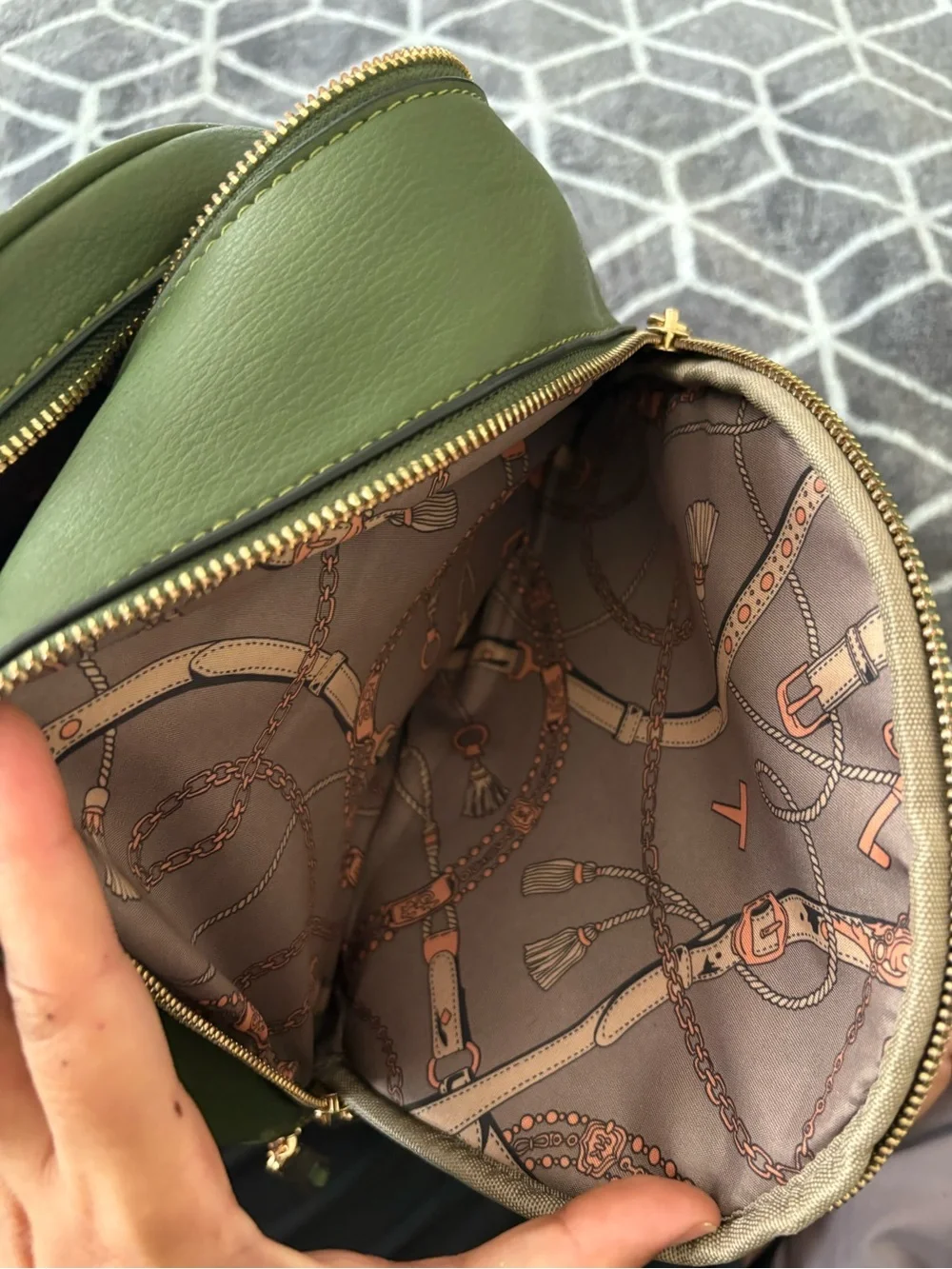 Quilted Olive Green Women’s Backpack - Stylish Everyday Bag and Wallet